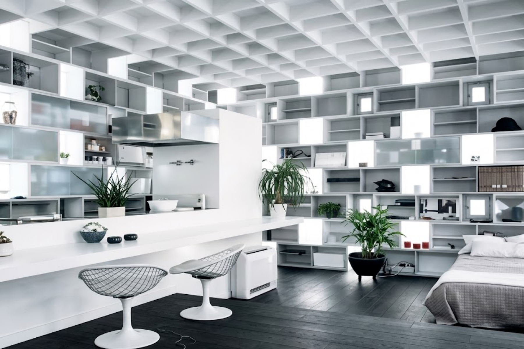 Cell Brick interior white grid
