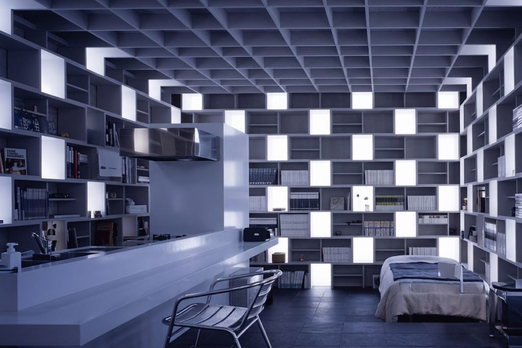 Cell Brick interior blue grid